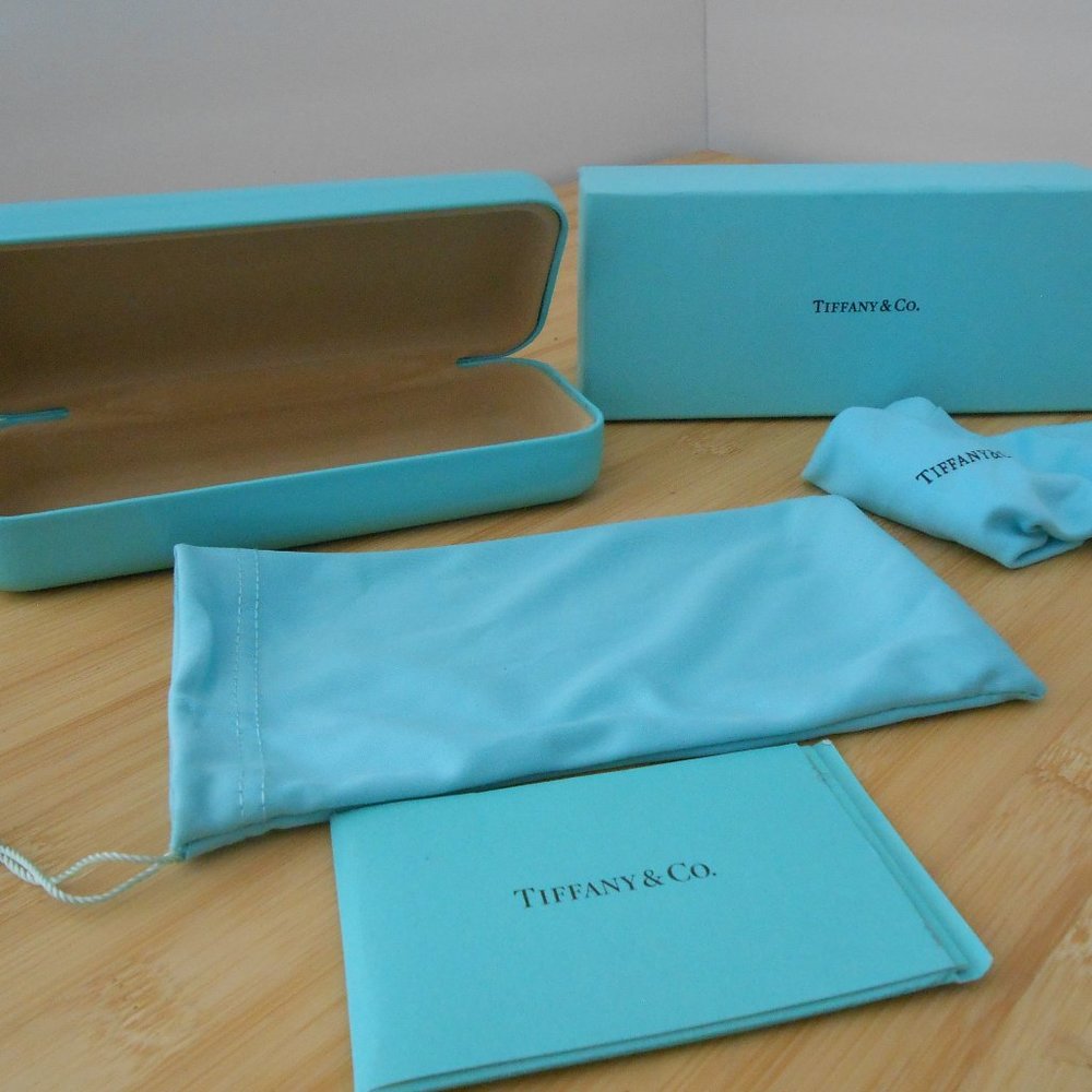 TIFFANY & CO SUNGLASSES EYEGLASSES  HARD  BLUE  CASE SET AUTHENTIC